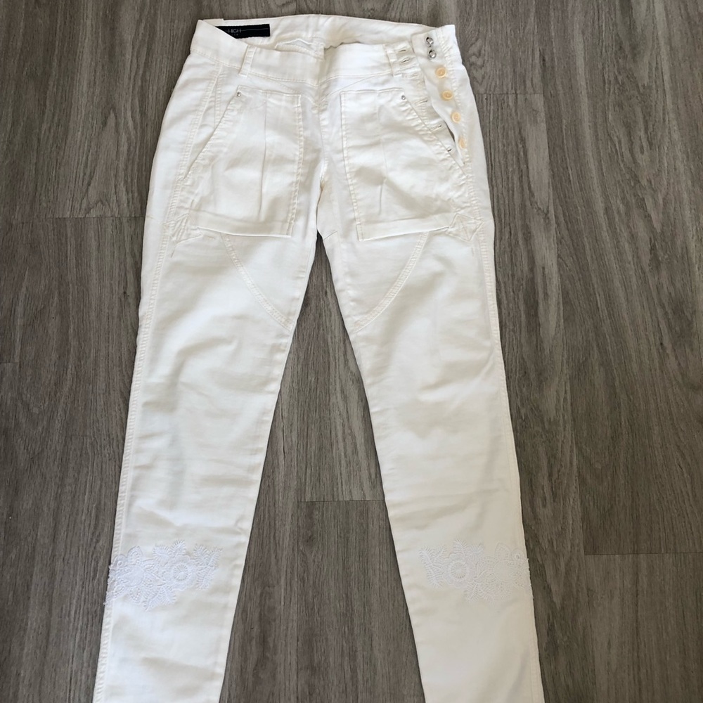 White button up pants with details